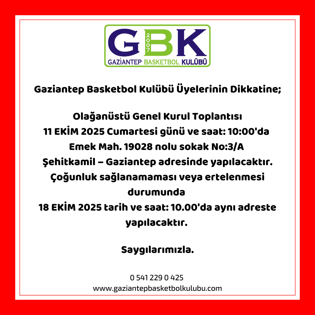 OLAĞANÜSTÜ GENEL KURUL DUYURU